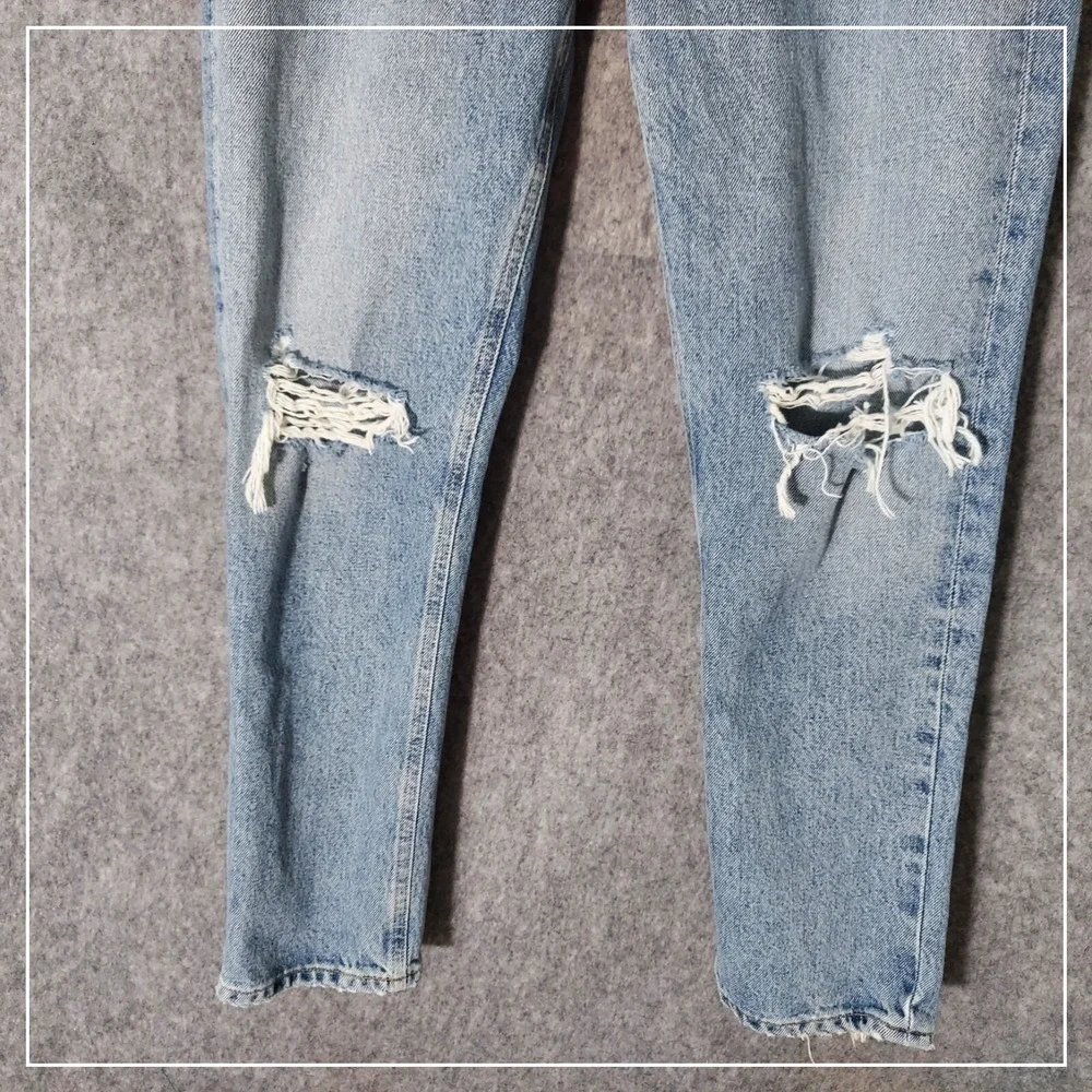 AGOLDE‎ Riley High Rise Straight Crop Distressed Jeans Light Wash Size 25